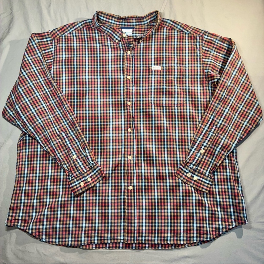 Columbia Mens 4XL Long Sleeve Checkered Multicolor Lightweight Button Down